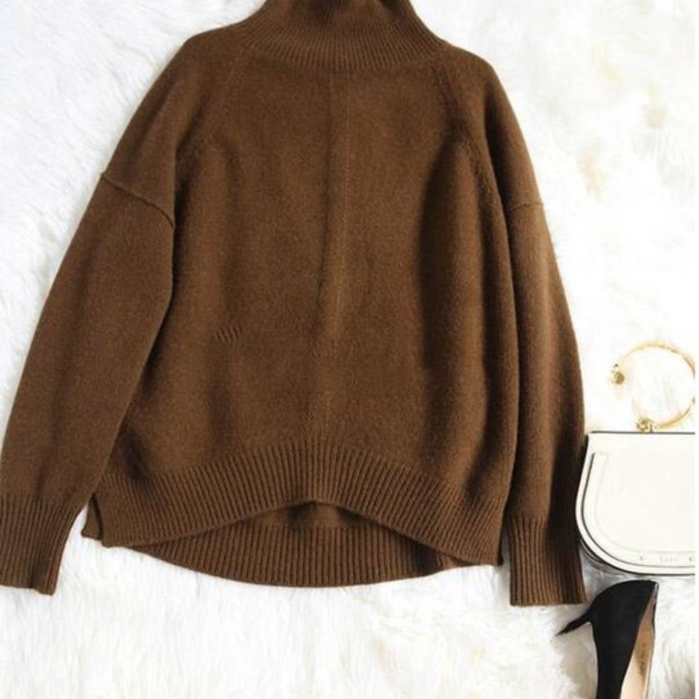 Caramel Cashmere Blend Mock Turtleneck Sweater